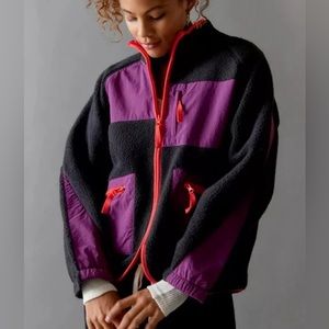 UO Fleece Spliced Zip-Up Jacket
